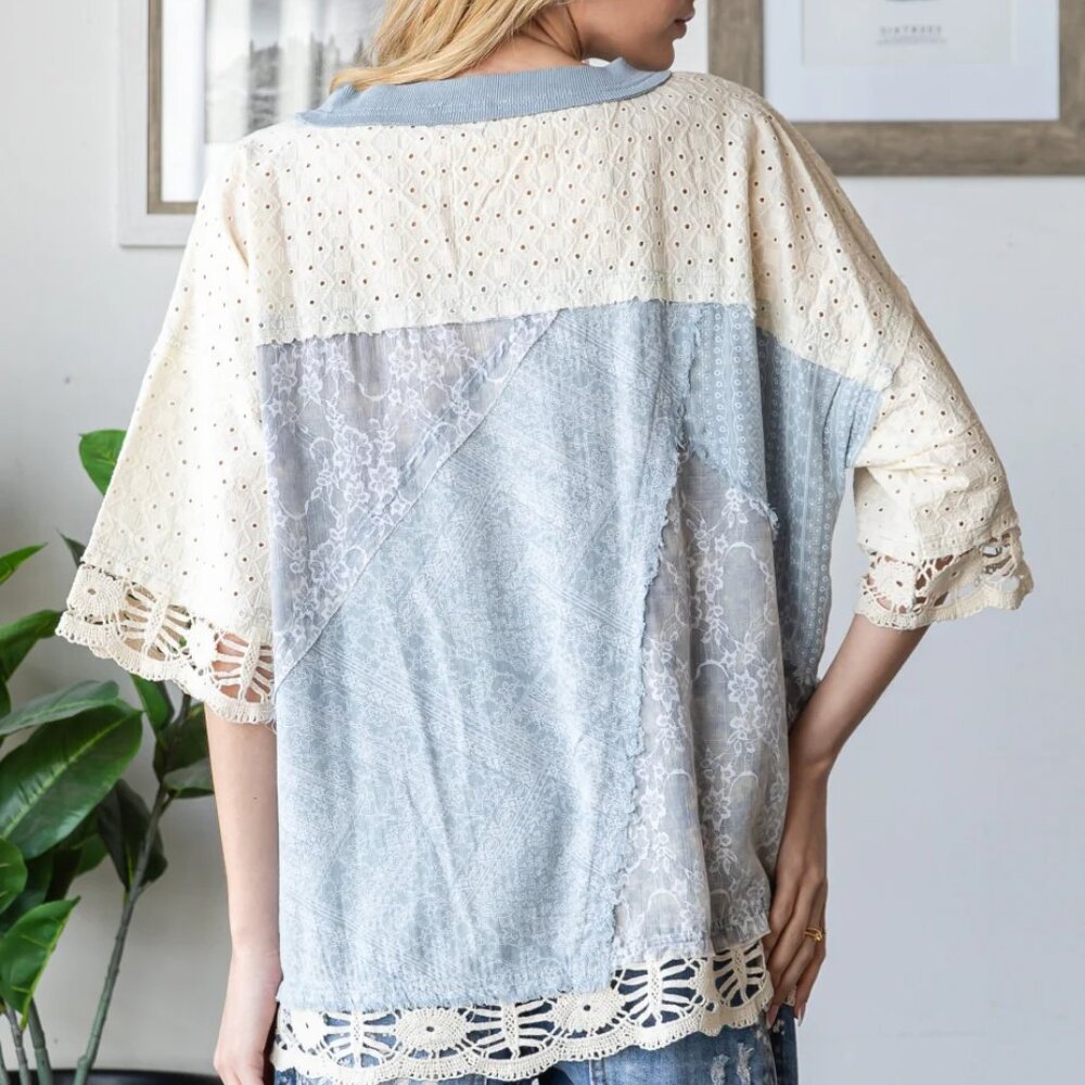 Oli & Hali Washed Mix Media Casual Top New Size Large - Picture 6 of 6